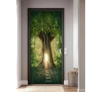 FLFK 3D Fantasía Ligero Casa del árbol Adhesivo Fotográfico Vinilos Puerta Pegatina Pared Murales para Cocina Sala de Baño Decorativos 77X200cm