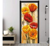 FLFK 3D Pintura al óleo de la Flor Adhesivo Vinilos Puerta Pegatina Pared Murales para Cocina Sala de Baño Decorativos 77X200cm