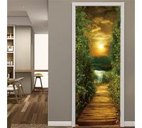 FLFK 3D Puente de Madera al Atardecer Adhesivo Vinilos Puerta Pegatina Pared Murales para Cocina Sala de Baño Decorativos 77X200cm