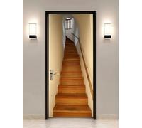 FLFK Calcomanía 3D para puerta de escalera de madera para despegar y pegar Pared Murales para Cocina Sala de Baño Decorativos 77X200cm