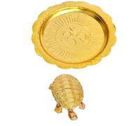 FLFWLASS Placa de latón y Kachua Pooja Thali Fengshui Tortuga Yantra para la buena suerte, dorado