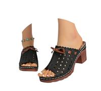 FLFXYFB 2025 Graddi Archrelief Sandals,Fashionable Comfortable Orthopedic Platform Chunky Heels Shoes,Hollow Summer Outdoor Sandal for Women (39,Black)
