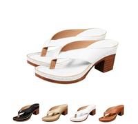 FLFXYFB 2025 Women's Solid Color Summer Chunky Heel Sandals, Chunky Sandals For Women, Casual Square Toe Flip Flops Shoes Wedges (37,White)