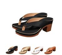 FLFXYFB 2025 Women's Solid Color Summer Chunky Heel Sandals, Chunky Sandals For Women, Casual Square Toe Flip Flops Shoes Wedges (40,Black)