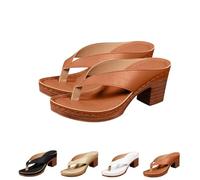 FLFXYFB 2025 Women's Solid Color Summer Chunky Heel Sandals, Chunky Sandals For Women, Casual Square Toe Flip Flops Shoes Wedges (37,Brown)
