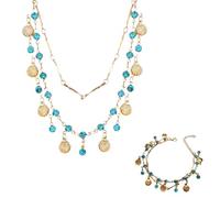 FLFXYFB Gold Shell Necklace for Women Blue Zircon Shells Choker Necklaces Metal Shells Double Layered Necklaces Summer Beach Jewelry for Women (2PCS)