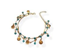 FLFXYFB Gold Shell Necklace for Women Blue Zircon Shells Choker Necklaces Metal Shells Double Layered Necklaces Summer Beach Jewelry for Women (Bracelet)