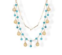 FLFXYFB Gold Shell Necklace for Women Blue Zircon Shells Choker Necklaces Metal Shells Double Layered Necklaces Summer Beach Jewelry for Women (Necklace)