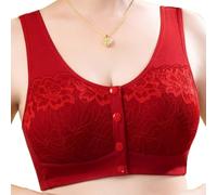 FLFXYFB Jenna Chic Bras for Older Women, Posy Bra - Comfortable Front Button Wireless Shaping, Front Button Bras for Elderly Women (Red,46)