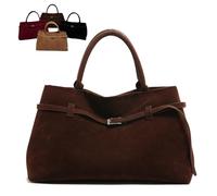 FLFXYFB Suede Tote Bag for Women, Women's Large Brown Suede Top-Handle Work Handbag, Modavo Vintage Large Capacity Bag Handbag (Dark Brown)