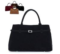 FLFXYFB Suede Tote Bag for Women, Women's Large Brown Suede Top-Handle Work Handbag, Modavo Vintage Large Capacity Bag Handbag (Black)