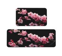 FLGHJNBJN Alfombrillas de cocina japonesas con diseño de cerezo, 2 unidades, alfombrillas de cocina acolchadas antifatiga para suelo, antideslizantes