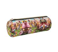 FLGHJNBJN Candy Land - Estuche de cuero ecológico de grano cruzado, cremallera suave, soporte cilíndrico de gran capacidad, Gold, Talla única, Tarjetero