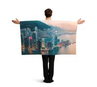 FLGHJNBJN Capa de bandera estampada de Hong Kong con mangas para fanáticos de los deportes, bandera de cuerpo portátil para fiestas de juegos, celebraciones