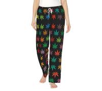 FLGHJNBJN Coloridos pantalones de pijama de franela para mujer, con estampado de hojas de cannabis, pantalones de dormir con cintura elástica para descansar en casa