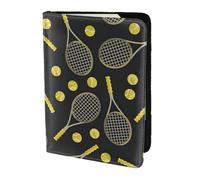 FLGHJNBJN Divertida funda para pasaporte con estampado de raquetas de tenis y pelotas de tenis con bolsillo de almacenamiento para documentos, piel sintética imprescindible para viajes