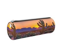 FLGHJNBJN Estuche de piel con diseño de cactus y atardeceres del desierto, respetuoso con el medio ambiente, cierre suave, soporte cilíndrico de gran capacidad, Silver, Talla única, Tarjetero