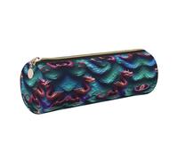 FLGHJNBJN Estuche de piel con diseño de escamas de dragón mágico 3D, respetuoso con el medio ambiente, piel de grano cruzado, cremallera suave, soporte cilíndrico de gran capacidad, Gold, Talla única