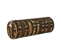 FLGHJNBJN Estuche de piel con diseño de jeroglífico egipcio antiguo, respetuoso con el medio ambiente, piel de grano cruzado, cremallera suave, soporte cilíndrico de gran capacidad, Gold, Talla única