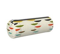 FLGHJNBJN Estuche de piel de grano cruzado ecológico con estampado moderno de mediados de siglo, cremallera suave, soporte cilíndrico de gran capacidad, Silver, Talla única, Tarjetero