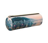 FLGHJNBJN Estuche de piel de Hong Kong, respetuoso con el medio ambiente, piel de grano cruzado, cremallera suave, soporte cilíndrico de gran capacidad, Gold, Talla única, Tarjetero