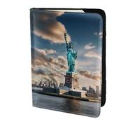 FLGHJNBJN Funda para pasaporte de viaje con diseño de Estatua de la Libertad en Nueva York con bolsillo de almacenamiento para documentos, piel sintética imprescindible para viajar
