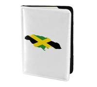 FLGHJNBJN Funda para pasaporte de viaje con diseño de mapa de la bandera de Jamaica con bolsillo de almacenamiento para documentos, piel sintética imprescindible para viajar