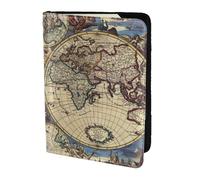 FLGHJNBJN Funda para pasaporte de viaje con diseño de mapa del mundo antiguo con bolsillo de almacenamiento para documentos, piel sintética imprescindible para viajar