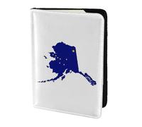 FLGHJNBJN Funda para pasaporte de viaje con estampado de mapa de la bandera del estado de Alaska con bolsillo de almacenamiento para documentos, piel sintética imprescindible para viajar