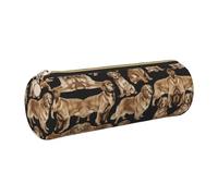 FLGHJNBJN Golden Retrievers - Estuche de cuero ecológico de grano cruzado, cremallera suave, soporte cilíndrico de gran capacidad, Gold, Talla única, Tarjetero