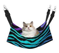 FLGHJNBJN Hamaca acogedora para gatos con diseño de rayas de cebra, color morado, azul y verde, cama ajustable para mascotas con terciopelo suave para gatos de interior