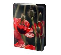 FLGHJNBJN Hermosa funda de viaje con estampado de flores de amapola roja con bolsillo de almacenamiento para documentos, piel sintética imprescindible para viajes