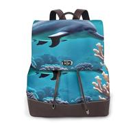 FLGHJNBJN Hermosa mochila de piel sintética versátil para mujer, diseño de delfines del mundo submarino, para viajes, universidad, viajes, al aire libre