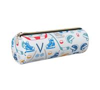 FLGHJNBJN Hockey Elements - Estuche de piel con estampado creativo y respetuoso con el medio ambiente, piel de grano cruzado, cremallera suave, soporte cilíndrico de gran capacidad, Gold, Talla única