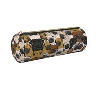 FLGHJNBJN Imagen De Pug - Estuche de piel de grano cruzado ecológico, cremallera suave, soporte cilíndrico de gran capacidad, Gold, Talla única, Tarjetero