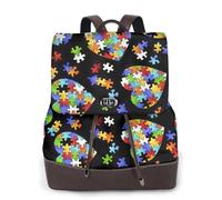 FLGHJNBJN Mochila versátil de piel sintética con diseño de corazón para concienciación sobre el autismo, para viajes, universidad, viajes, al aire libre