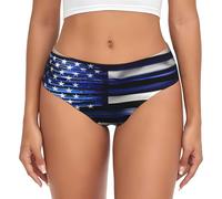 FLGHJNBJN Ropa interior estilo hipster para mujer, diseño de bandera de línea azul delgada, lavable, no encoge, ajuste para uso diario, XS a 4XL, Negro, L