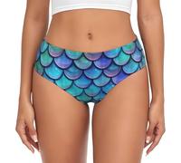 FLGHJNBJN Ropa interior estilo hipster para mujer, diseño de escamas de pez, color verde azulado, de sirena, lavable, no encoge, ajuste para uso diario, XS a 4XL, Negro, S