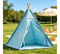 Fliegengitter Carpa para Niños, Carpa De Algodón De Lona Deportiva para Niños con Alfombra Y Ventanas, Anti-Colapso - Ventanas Laterales, Casa Infantil Moderna Y Duradera (Blue, 1.6M)