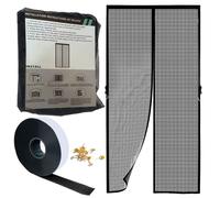 Fliegengitter Mosquitera magnética para puerta de terraza, protección contra insectos, cinta de autoadhesiva, diferentes tamaños, para salón, balcón, color negro, 180 x 205 cm
