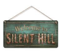 flinelife Letrero de bienvenida a Silent Hill, 12 x 6 pulgadas, letrero de película de terror, letrero de corona para uso en interiores y exteriores