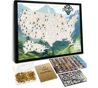 flinelife Mapa de parques nacionales con alfileres de madera de pino, 12 x 10 pulgadas, mapa de corcho de lista de cubos de parques nacionales, perfecto para los amantes de los parques nacionales