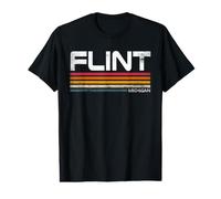 Flint Michigan Retro Rayas Vintage City Design Camiseta gráfica económica