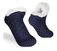 flintronic 1 pare Calcetines Antideslizantes Invierno para Hombre, Calcetines de Piso más Forro Polar Grueso para Mantener el calor, Calcetines Invierno Antideslizantes Gordos, Marina Negra