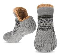 flintronic 1 pare Calcetines Antideslizantes Invierno para Hombre, Calcetines de Piso más Forro Polar Grueso para Mantener el calor, Calcetine Invierno Antideslizantes Gordos con Forro Polar, Gris