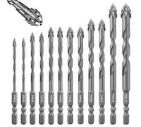 Flintronic 12 Piezas Brocas Porcelanico, Broca Ceramica Ø 3-12 mm, Taladro Excéntrico, Taladro de Vidrio con Vástago Hexagonal, para Madera Plástico Albañilería Baldosa Cerámica Vidrio Hormigón