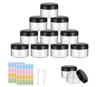 Flintronic 12 Piezas Cosméticos Envase, Contenedores de Plástico, Cosmética Tarro Vacío Crema de Viaje, 50g/50ml, con Pegatina y Cuchara Pequeña, para Cosméticos/Crema/Pasta/Perlas, Negro