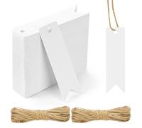 Flintronic 120 Piezas Etiquetas de Papel Kraft, Etiquetas de Regalo Cola de Golondrina con 2 * 10M Cuerda de Yute, Etiquet-as de Precio Marrón, para Manualidades, Navidad, Cumpleaños (Blanco)