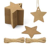 Flintronic 120 Piezas Etiquetas de Papel Kraft, Etiquetas de Regalo Estrella de Cinco Puntas con 2 * 10M Cuerda de Yute, Etiquet-as de Precio Marrón, para Manualidades, Navidad, Cumpleaños (Marrón)