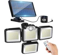 flintronic 192 LED Luz Solar Exterior Jardin, 1800 mAh Super Brillante Lam para Solar con Sensor de Movimiento, Control Remoto, Focos Solar IP65 Impermeable con Cable de 5 m, para Jardin, Garajes
